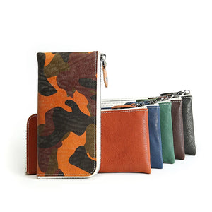 Men's Leather Zipper Long Wallet Camouflage Money Bag