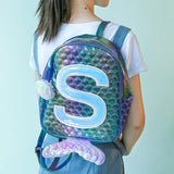 Mermaid Fish Backpack for Teens Holographic Laser Pattern Bookbag with Pom Pom