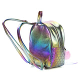 Mermaid Fish Backpack for Teens Holographic Laser Pattern Bookbag with Pom Pom
