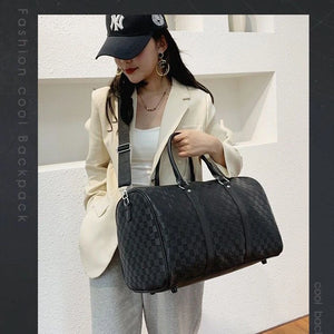 High-Capacity PU Travel Duffle Bag Plaid Checkerboard