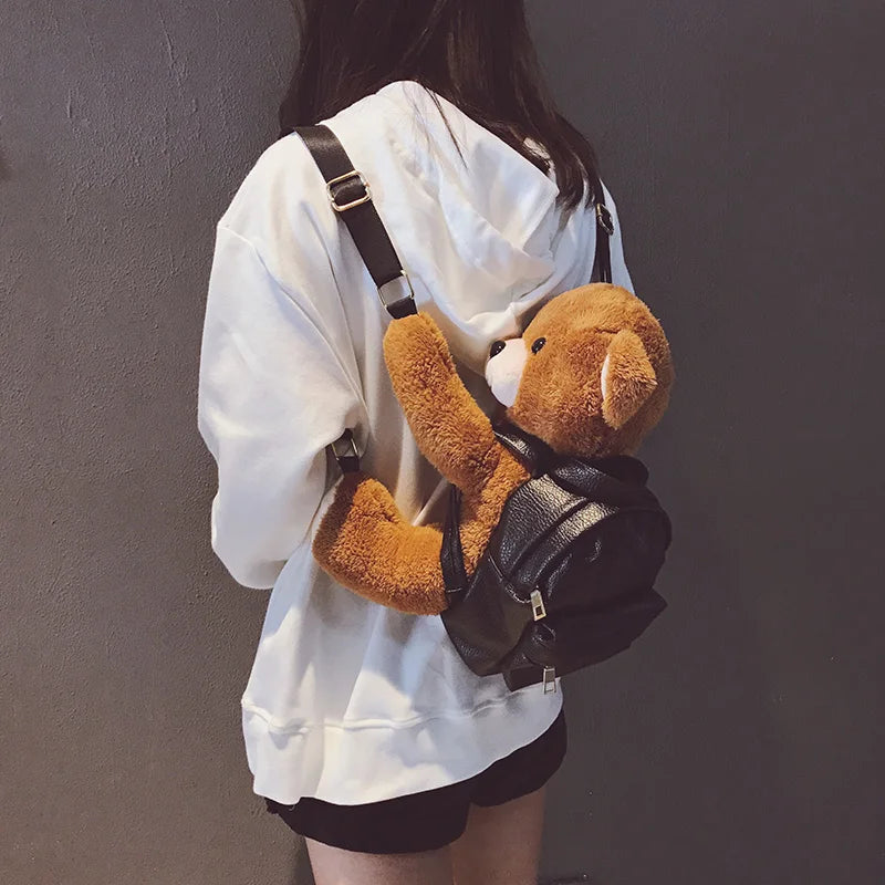 Motorcycle Bear Plush Backpack Sheep Girl Doll Gift Bag