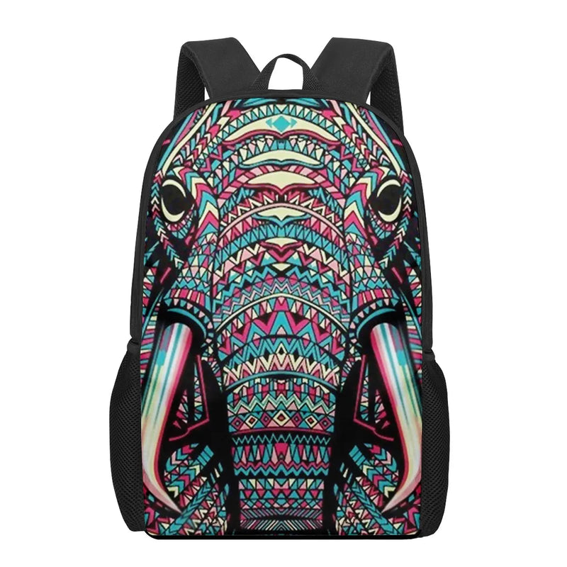 Indian Elephant Art Print 16-inch Teen School Bag