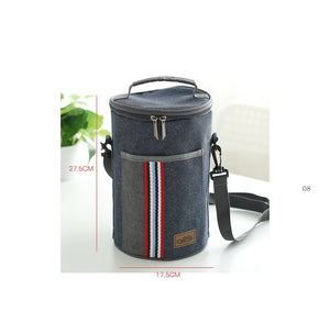 Cylindrical Thermal Lunch Bag Cooler Picnic Bag Canvas Lunch Box