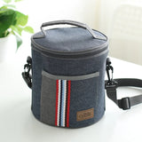 Cylindrical Thermal Lunch Bag Cooler Picnic Bag Canvas Lunch Box