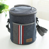 Cylindrical Thermal Lunch Bag Cooler Picnic Bag Canvas Lunch Box