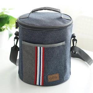 Cylindrical Thermal Lunch Bag Cooler Picnic Bag Canvas Lunch Box