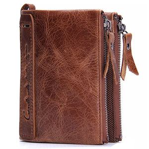 Men's Leather Short Clutch Bag Purse Double Zipper Wallet