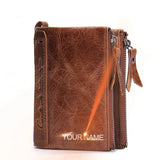 Men's Leather Short Clutch Bag Purse Double Zipper Wallet