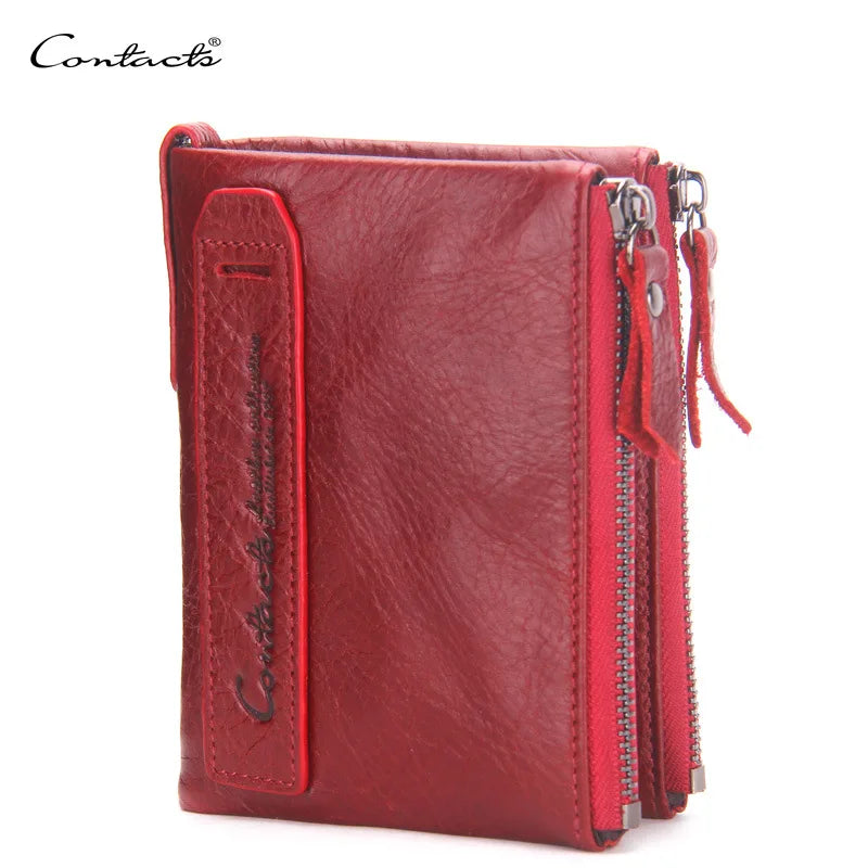 Men's Leather Short Clutch Bag Purse Double Zipper Wallet