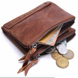 Men's Leather Short Clutch Bag Purse Double Zipper Wallet