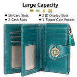 Women's Short Oil Wax Skin Wallet with Zipper and Card Holder