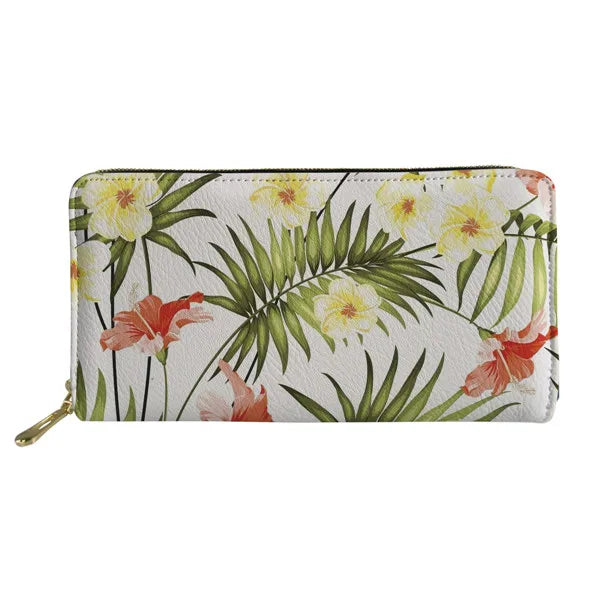 Palm Tree Leaf Pattern Long Wallet Zipper Phone Bag for Girls