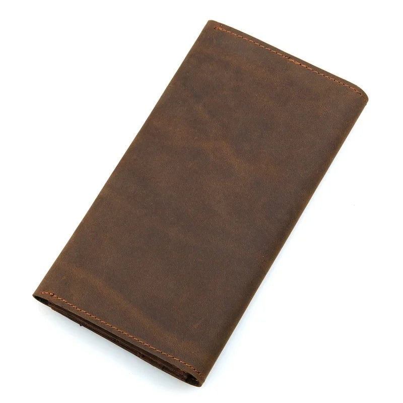 Men's Leather Long Wallet Crazy Horse Passport Wallet
