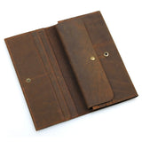 Men's Leather Long Wallet Crazy Horse Passport Wallet
