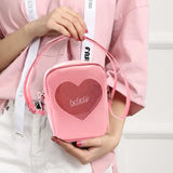 Pink Diamonds Girls Messenger Bag Heart Handbags Shoulder Bag PVC Soft Women