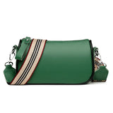 PU Leather & Cowhide Shoulder Bag Wide Strap Messenger
