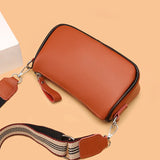 PU Leather & Cowhide Shoulder Bag Wide Strap Messenger