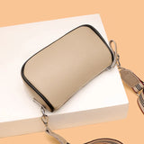 PU Leather & Cowhide Shoulder Bag Wide Strap Messenger