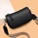 PU Leather & Cowhide Shoulder Bag Wide Strap Messenger