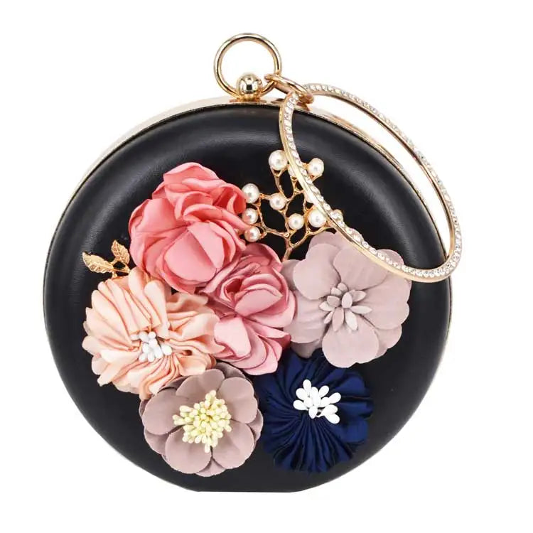 Roundness Clutch Bag Red Purple Lady Flower Wedding Party Purse Female