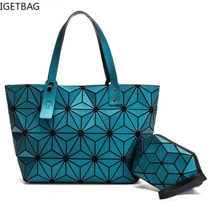 Geometric Quilted Shoulder Bags Set Plain Folding Handbags for Women