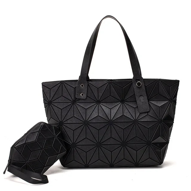 Geometric Quilted Shoulder Bags Set Plain Folding Handbags for Women