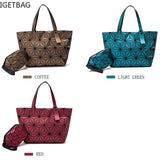 Geometric Quilted Shoulder Bags Set Plain Folding Handbags for Women