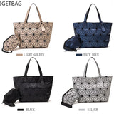 Geometric Quilted Shoulder Bags Set Plain Folding Handbags for Women
