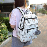 Cat School Backpack for Girls with USB Charging Port