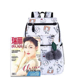 Cat School Backpack for Girls with USB Charging Port