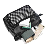 Women's Multi-Pocket Shoulder Bag with Bright Diamonds