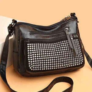 Women's Multi-Pocket Shoulder Bag with Bright Diamonds