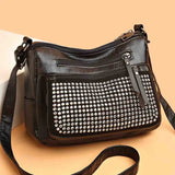 Women's Multi-Pocket Shoulder Bag with Bright Diamonds