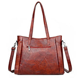 Vintage Large Double Pocket Women Leather Tote Bag