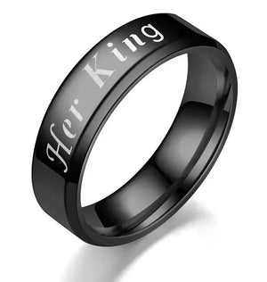 Stainless Steel King Queen Laser Engraved Couple Ring