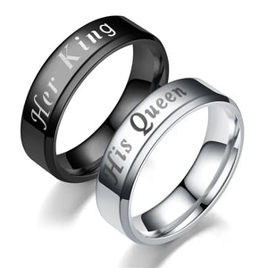 Stainless Steel King Queen Laser Engraved Couple Ring