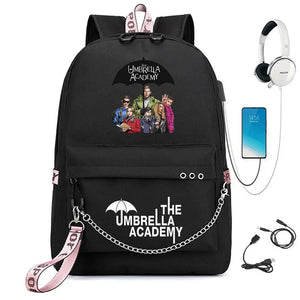 Umbrella Academy Backpack USB Charging Backpacks Female Male Chain Mochila