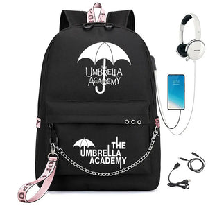 Umbrella Academy Backpack Schoolbag Chain USB Charging
