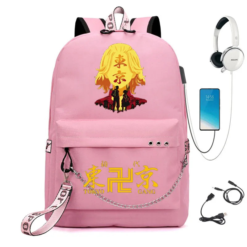 Tokyo Revengers Backpack Girls School Bag USB Charging
