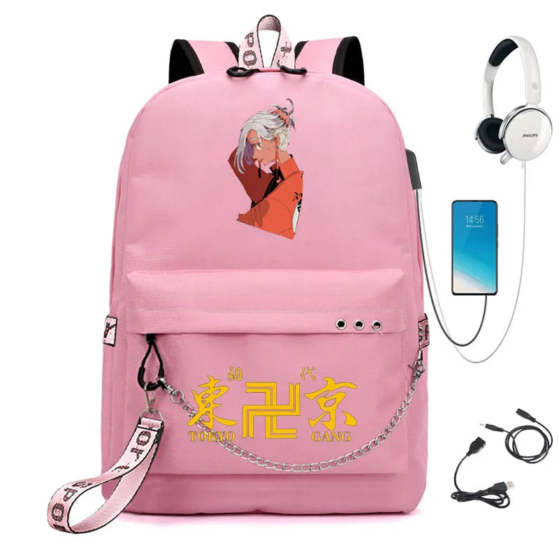 Tokyo Revengers Backpack USB Charging Girls School Bag