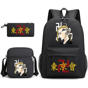 Tokyo Revengers Printed Backpack Canvas School Bag 3 Pieces Set