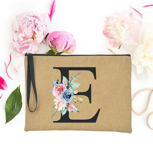 Custom Flower Initial Summer Bag Bachelorette Clutch Organizer Case