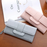 Matte Leather Wallet with Drawband Buckle for Women