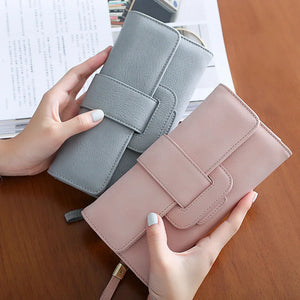 Matte Leather Wallet with Drawband Buckle for Women