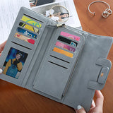 Matte Leather Wallet with Drawband Buckle for Women