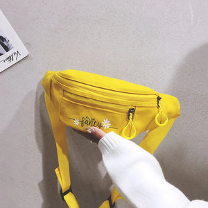 Yellow Mini Messenger Bag Canvas Fanny Pack Street Money Bag
