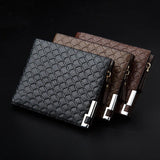 Men's Leather Short Wallet Knurling Retro Zipper Slim Purse