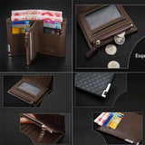 Men's Leather Short Wallet Knurling Retro Zipper Slim Purse