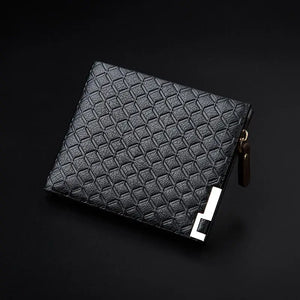 Men's Leather Short Wallet Knurling Retro Zipper Slim Purse