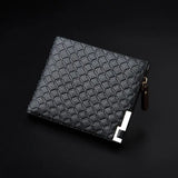 Men's Leather Short Wallet Knurling Retro Zipper Slim Purse